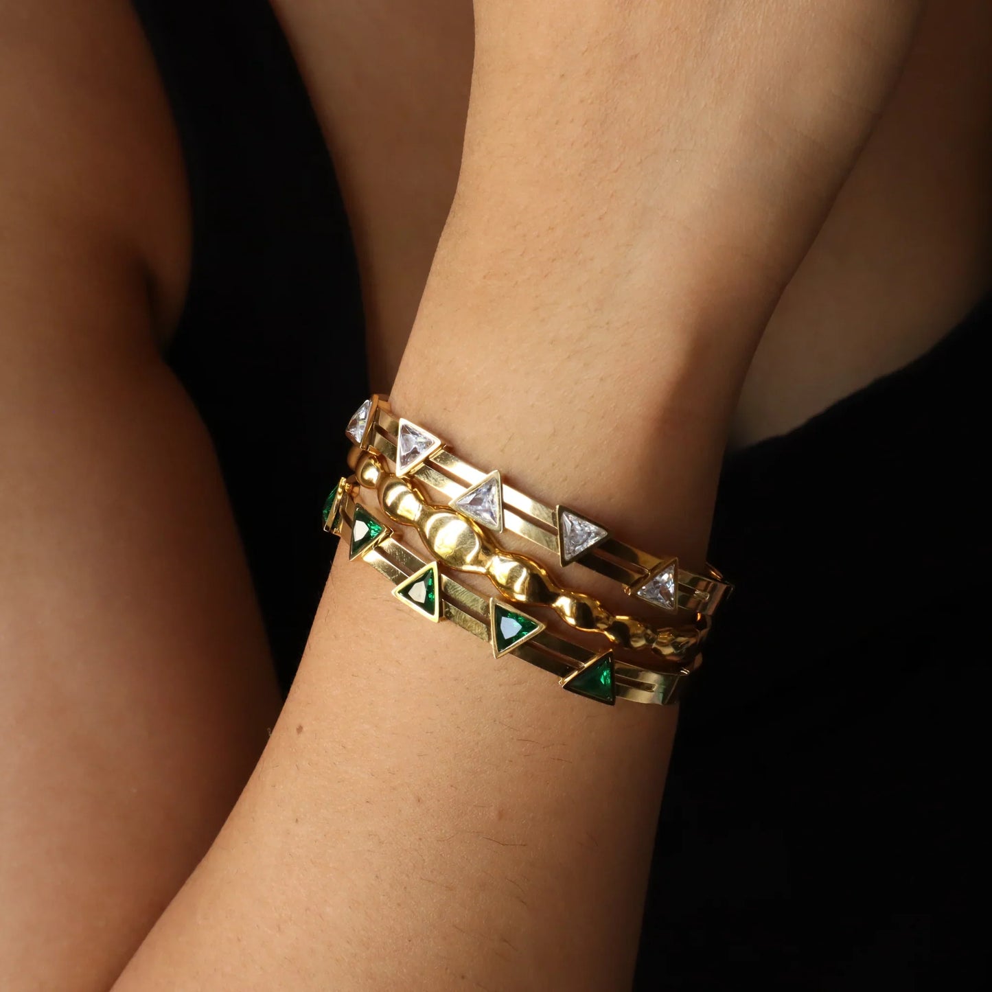 Triangle Studded 18K Gold Plated Bangle