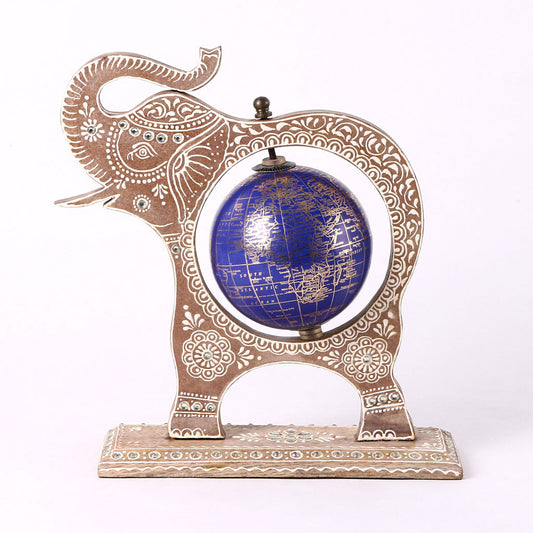 Brown Wooden Elephant Globe Showpiece